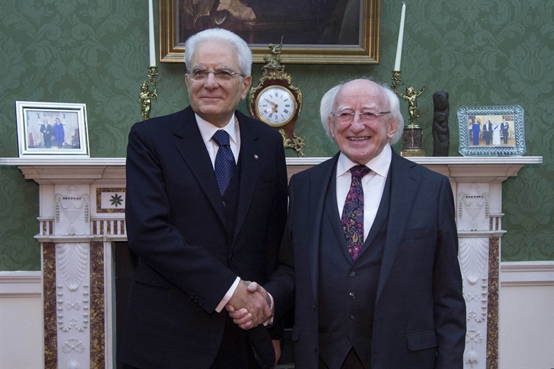 Il Presidente Sergio Mattarella con il Presidente d'Irlanda Michael D. Higgins in occasione del Pranzo di Stato