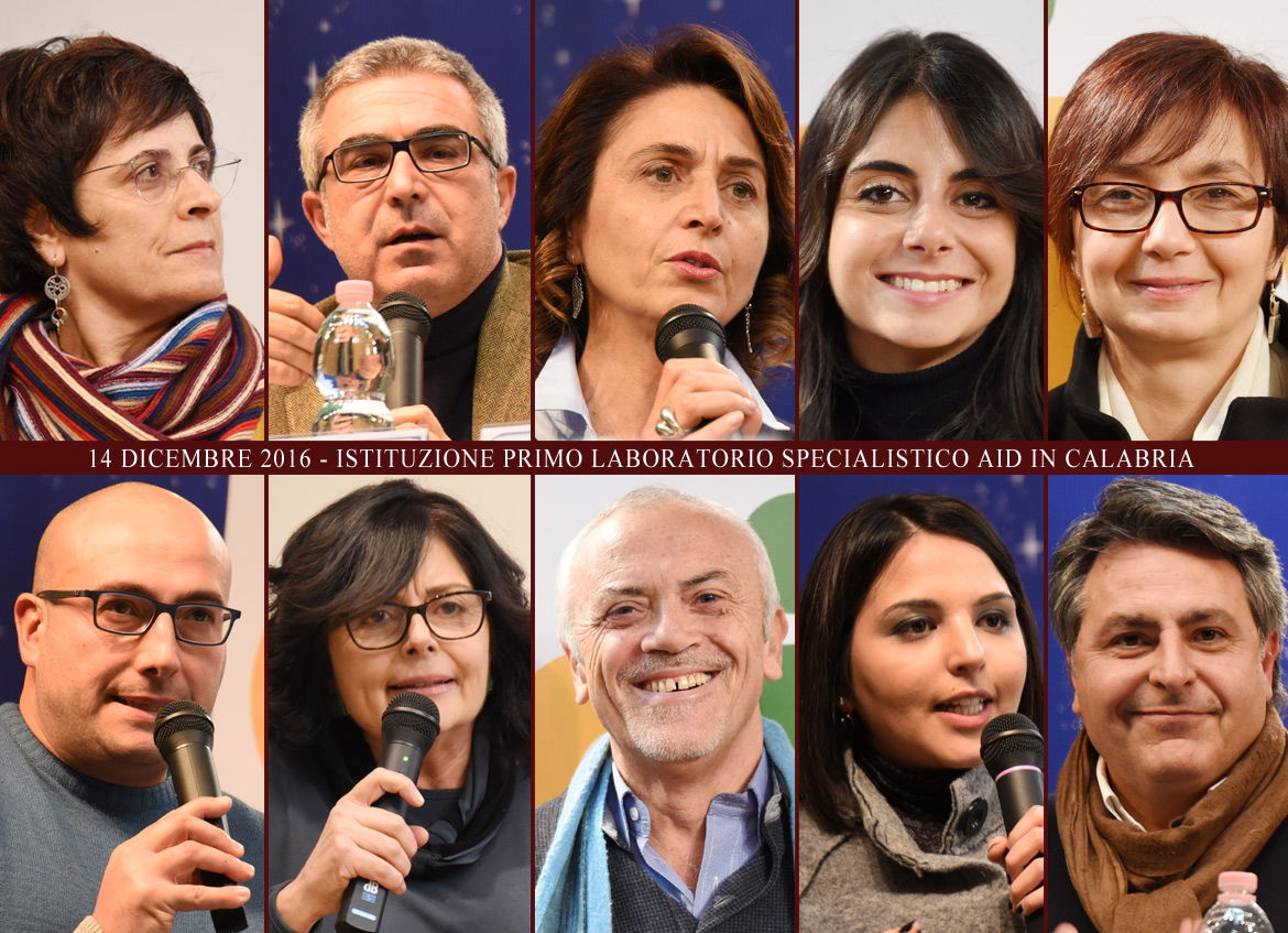 Gli animatori della conferenza - dibattito in occasione dell'istituzione del Primo Laboratorio Specialistico AID in Calabria