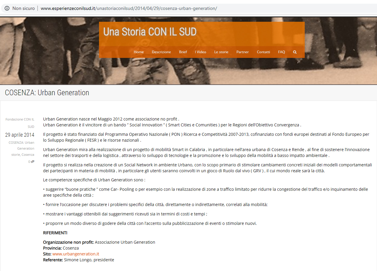 Cosenza-Rende: progetto "Urban Generation" dal sito Esperienzeconilsud.it