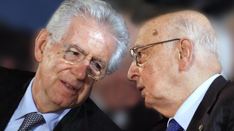 Il presidente del Consiglio dei Ministri Mario Monti e il Presidente della Repubblica Giorgio Napolitano